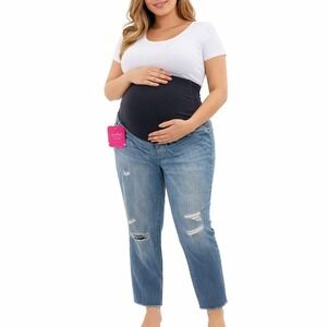 Isabel Maternity Straight Crop Jeans Size 6 Distressed NWT Crossover Panel